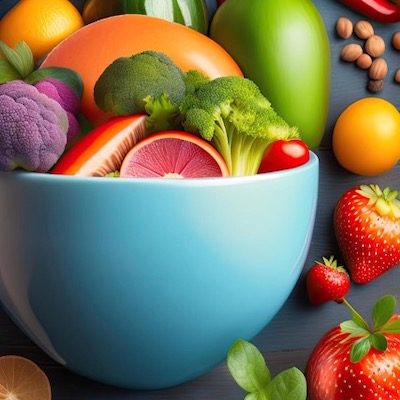 A bowl of fresh vegetables and fruit can be a nudge to eat a healthy snack