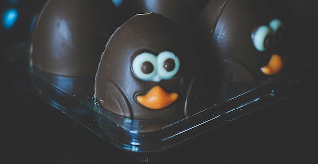 Dark chocolate easter eggs with googly eyes